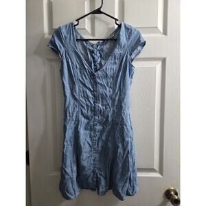 American Eagle Denim Dress Button up with cut-out and lace up back mini dress S